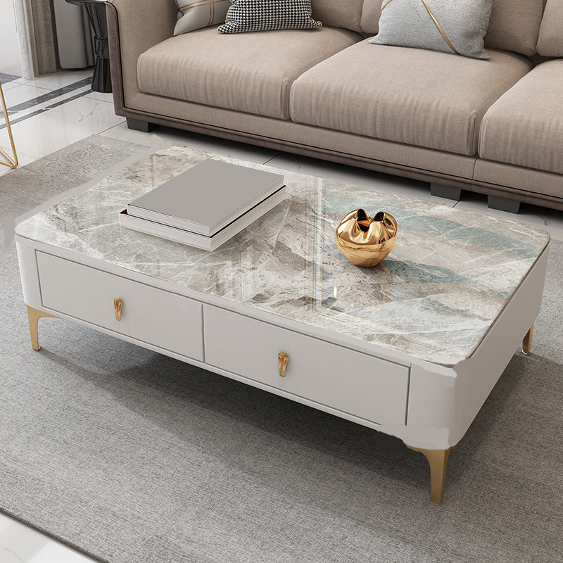 Glam rechteckiger Couchtisch aus Stein, einzelner Couchtisch mit 4 Beinen und Schubladen