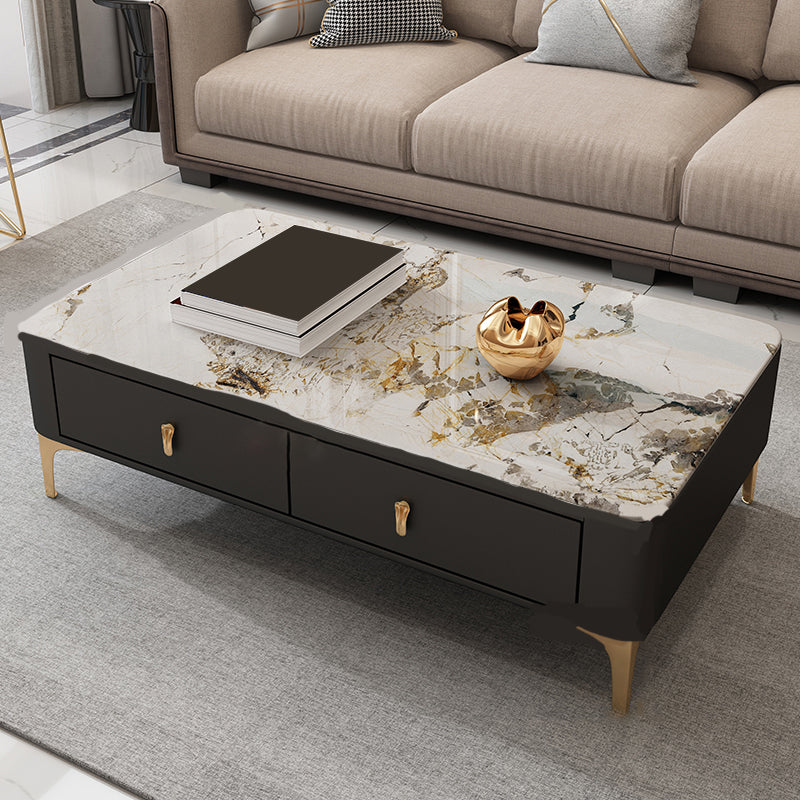 Glam rechteckiger Couchtisch aus Stein, einzelner Couchtisch mit 4 Beinen und Schubladen