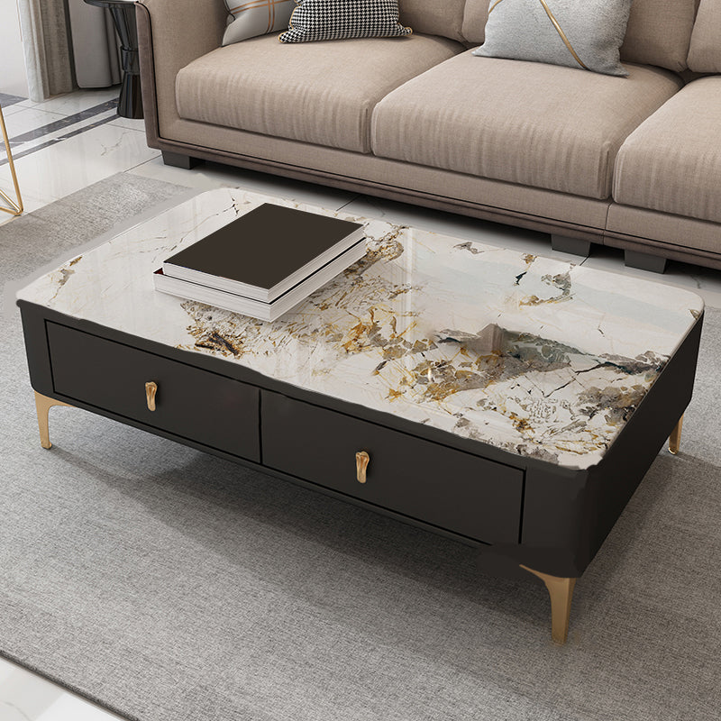 Glam rechteckiger Couchtisch aus Stein, einzelner Couchtisch mit 4 Beinen und Schubladen