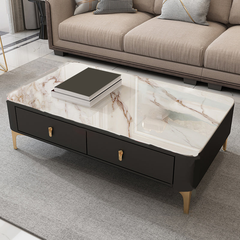 Glam rechteckiger Couchtisch aus Stein, einzelner Couchtisch mit 4 Beinen und Schubladen