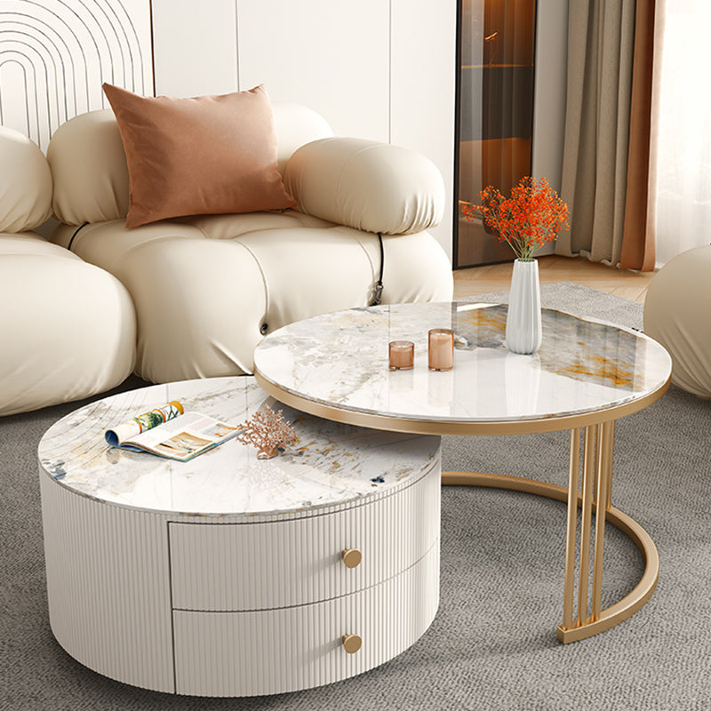 Frame Round Glam Coffee Table Slate Nesting Coffee Table Set Clearhalo 'Coffee & Accent Tables' 'Coffee Tables' 'coffee_tables' 'furn' 'furn_coffee_tables' 'Furniture' 'Living Room Furniture' 6620153