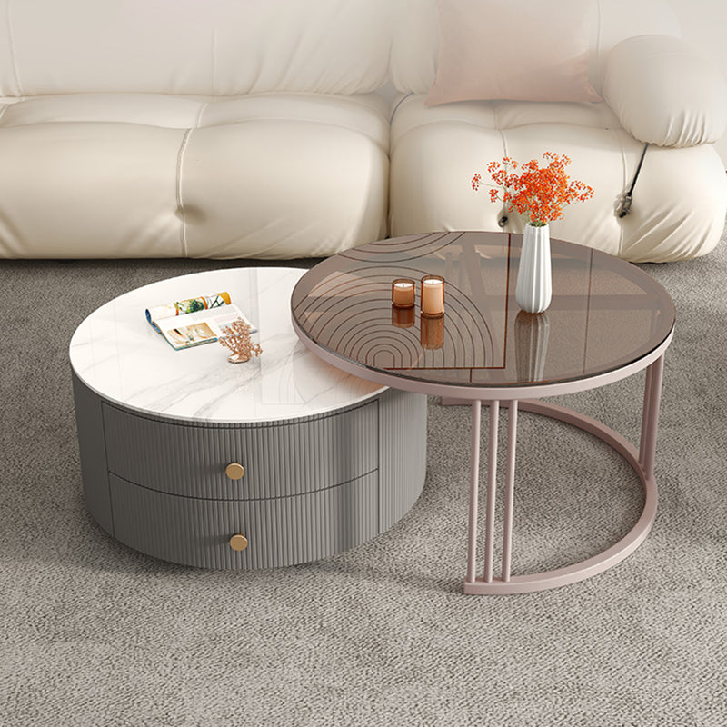 Frame Round Glam Coffee Table Slate Nesting Coffee Table Set Clearhalo 'Coffee & Accent Tables' 'Coffee Tables' 'coffee_tables' 'furn' 'furn_coffee_tables' 'Furniture' 'Living Room Furniture' 6620156