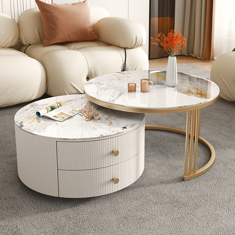 Frame Round Glam Coffee Table Slate Nesting Coffee Table Set Marble Gray Gold Clearhalo 'Coffee & Accent Tables' 'Coffee Tables' 'coffee_tables' 'furn' 'furn_coffee_tables' 'Furniture' 'Living Room Furniture' 6620157