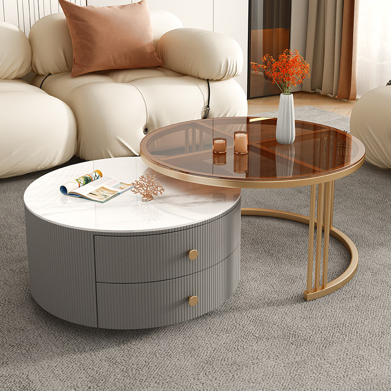 Frame Round Glam Coffee Table Slate Nesting Coffee Table Set Grey Gold Clearhalo 'Coffee & Accent Tables' 'Coffee Tables' 'coffee_tables' 'furn' 'furn_coffee_tables' 'Furniture' 'Living Room Furniture' 6620159