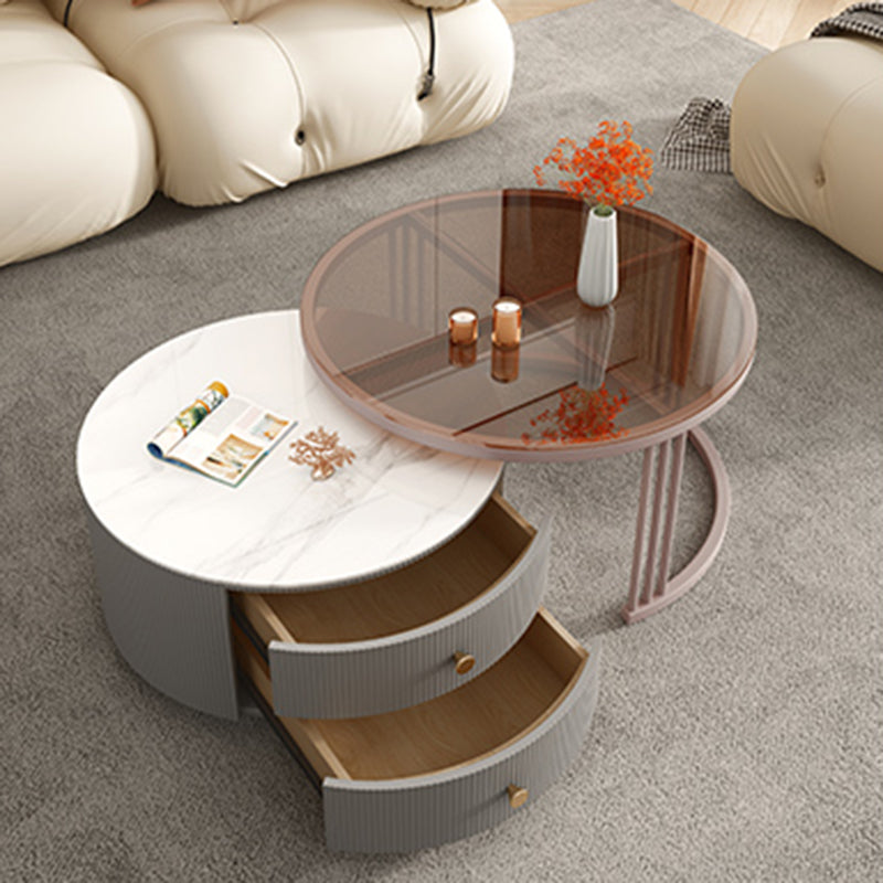 Frame Round Glam Coffee Table Slate Nesting Coffee Table Set Clearhalo 'Coffee & Accent Tables' 'Coffee Tables' 'coffee_tables' 'furn' 'furn_coffee_tables' 'Furniture' 'Living Room Furniture' 6620160