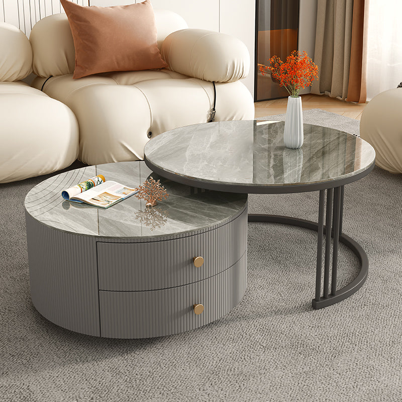 Frame Round Glam Coffee Table Slate Nesting Coffee Table Set Clearhalo 'Coffee & Accent Tables' 'Coffee Tables' 'coffee_tables' 'furn' 'furn_coffee_tables' 'Furniture' 'Living Room Furniture' 6620172