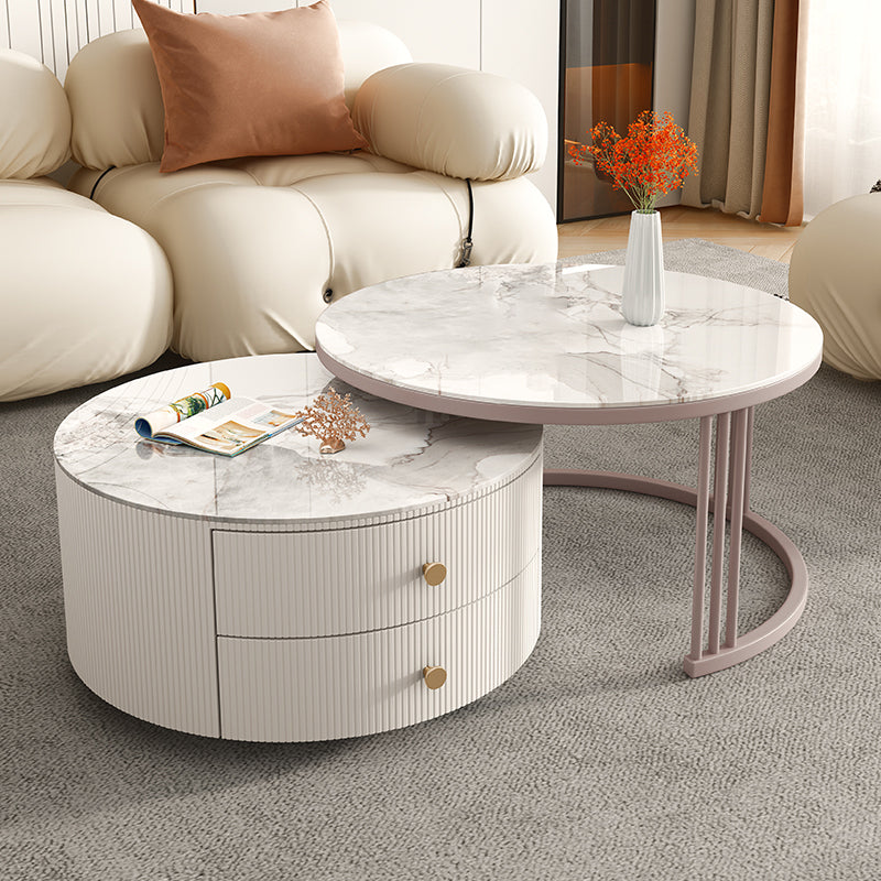 Frame Round Glam Coffee Table Slate Nesting Coffee Table Set Clearhalo 'Coffee & Accent Tables' 'Coffee Tables' 'coffee_tables' 'furn' 'furn_coffee_tables' 'Furniture' 'Living Room Furniture' 6620173