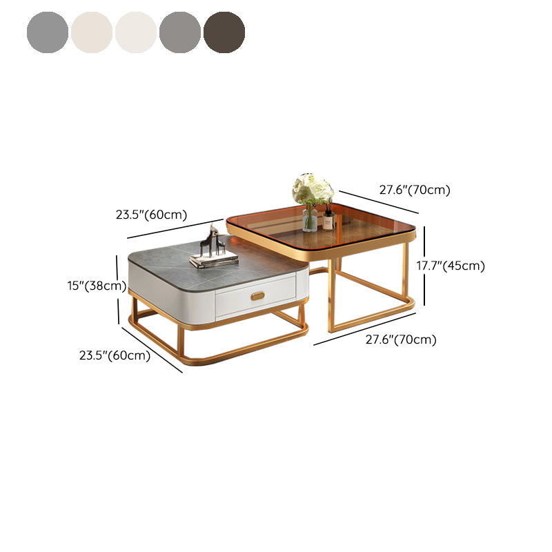 Modern Metal Frame Cocktail Table Square Glass / Slate Coffee Table with Drawer Clearhalo 'Coffee & Accent Tables' 'Coffee Tables' 'coffee_tables' 'furn' 'furn_coffee_tables' 'Furniture' 'Living Room Furniture' 6620221