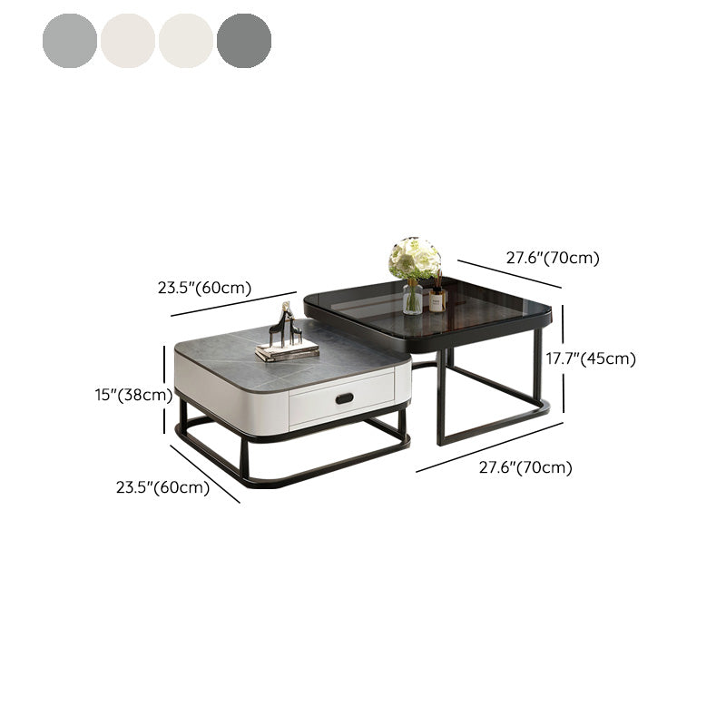 Modern Metal Frame Cocktail Table Square Glass / Slate Coffee Table with Drawer Clearhalo 'Coffee & Accent Tables' 'Coffee Tables' 'coffee_tables' 'furn' 'furn_coffee_tables' 'Furniture' 'Living Room Furniture' 6620222