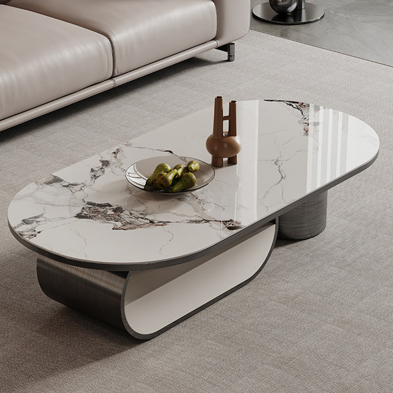 Elliptical Slate Top Coffee Table 1 -shelf Glam Cocktail Table with 1 - Drawer