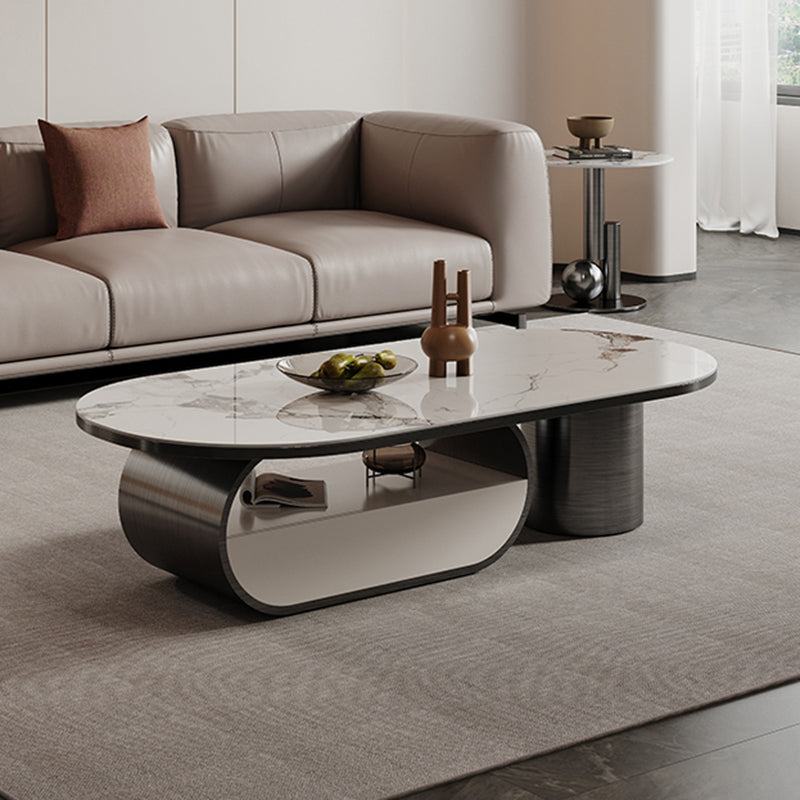 Elliptical Slate Top Coffee Table 1 -shelf Glam Cocktail Table with 1 - Drawer