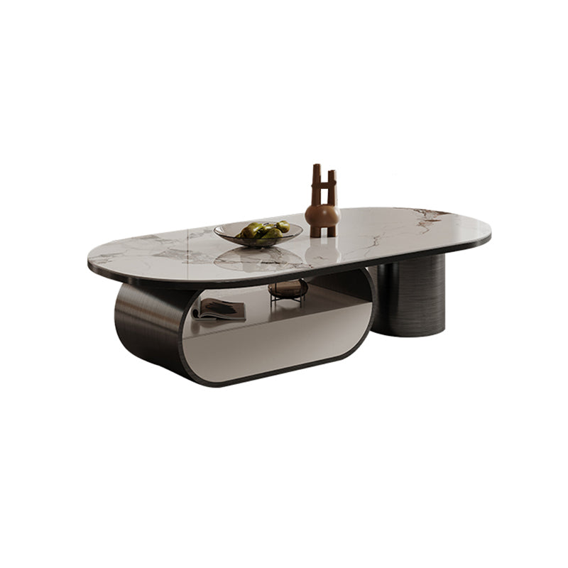 Elliptical Slate Top Coffee Table 1 -shelf Glam Cocktail Table with 1 - Drawer