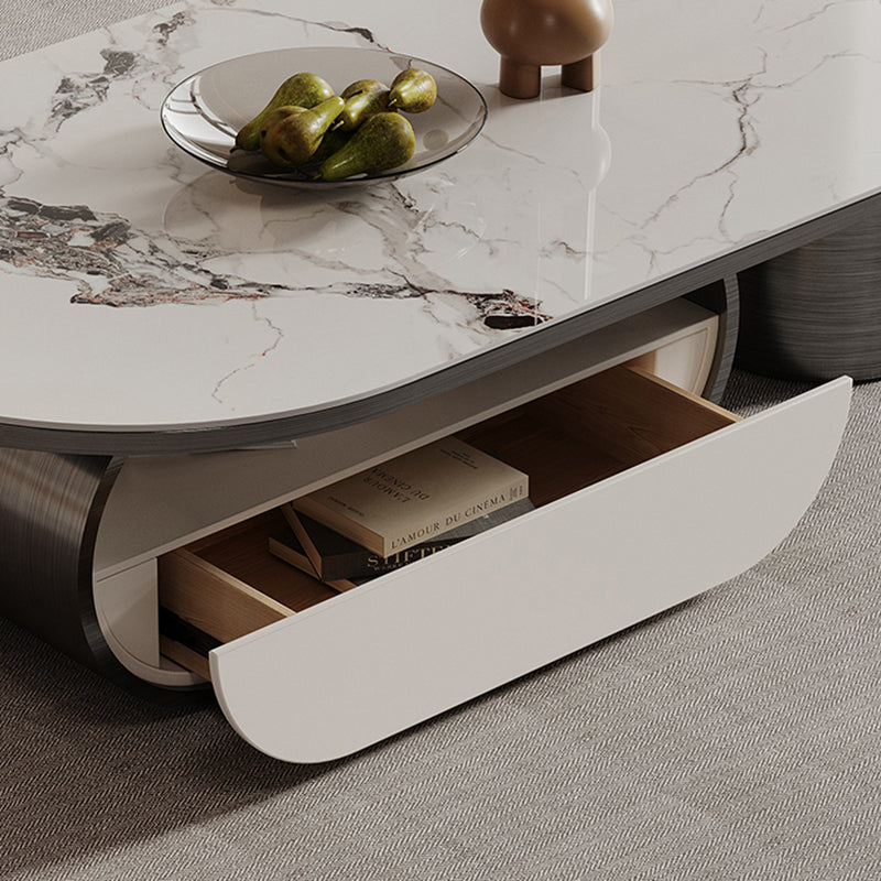 Elliptical Slate Top Coffee Table 1 -shelf Glam Cocktail Table with 1 - Drawer