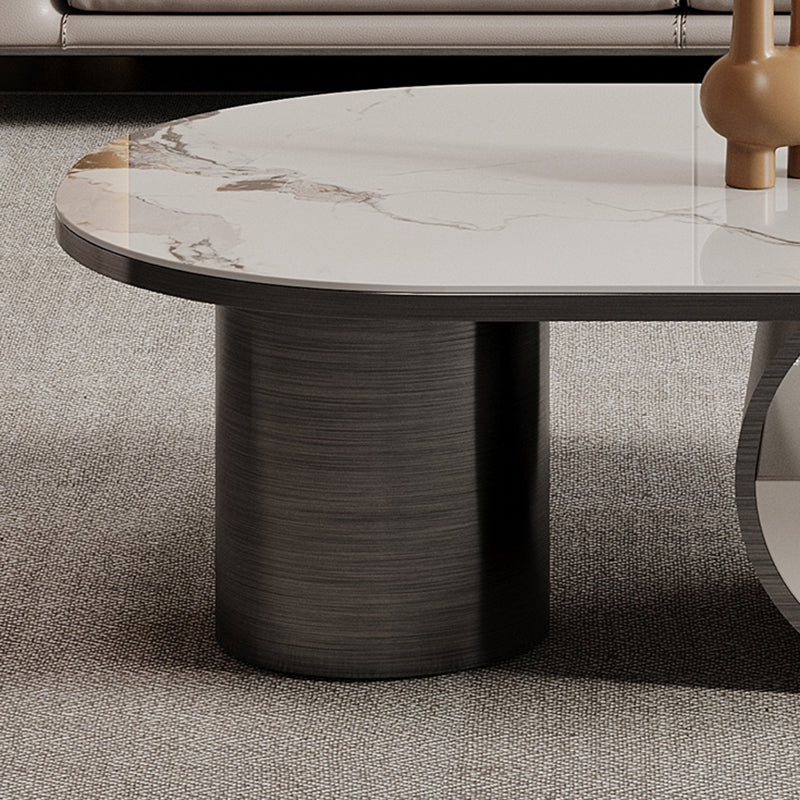 Elliptical Slate Top Coffee Table 1 -shelf Glam Cocktail Table with 1 - Drawer