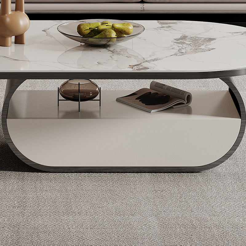 Elliptical Slate Top Coffee Table 1 -shelf Glam Cocktail Table with 1 - Drawer