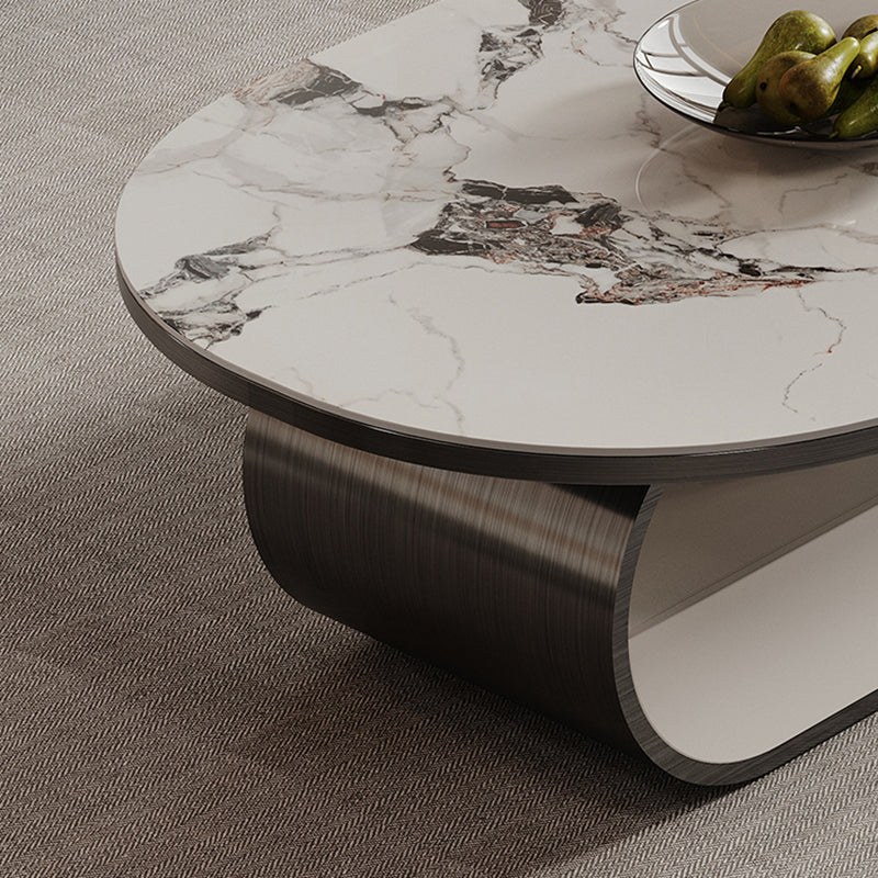 Elliptical Slate Top Coffee Table 1 -shelf Glam Cocktail Table with 1 - Drawer