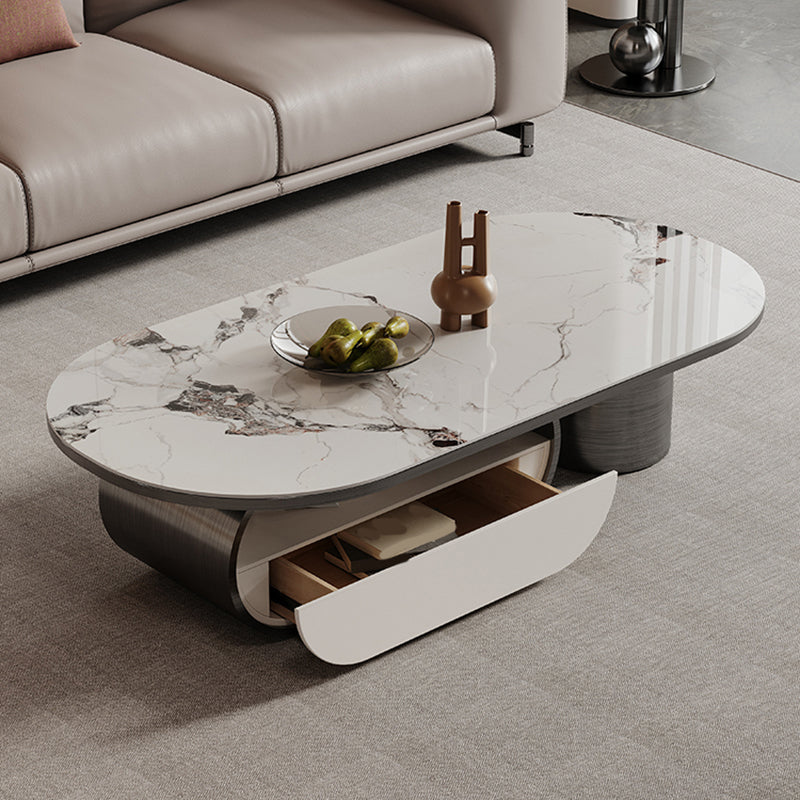 Elliptical Slate Top Coffee Table 1 -shelf Glam Cocktail Table with 1 - Drawer