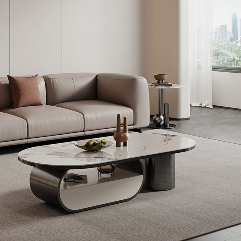 Elliptical Slate Top Coffee Table 1 -shelf Glam Cocktail Table with 1 - Drawer