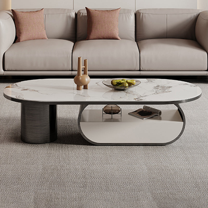 Elliptical Slate Top Coffee Table 1 -shelf Glam Cocktail Table with 1 - Drawer
