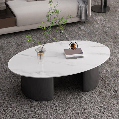 15"H Glam Coffee Table Slate Oval Single Coffee Cocktail Table