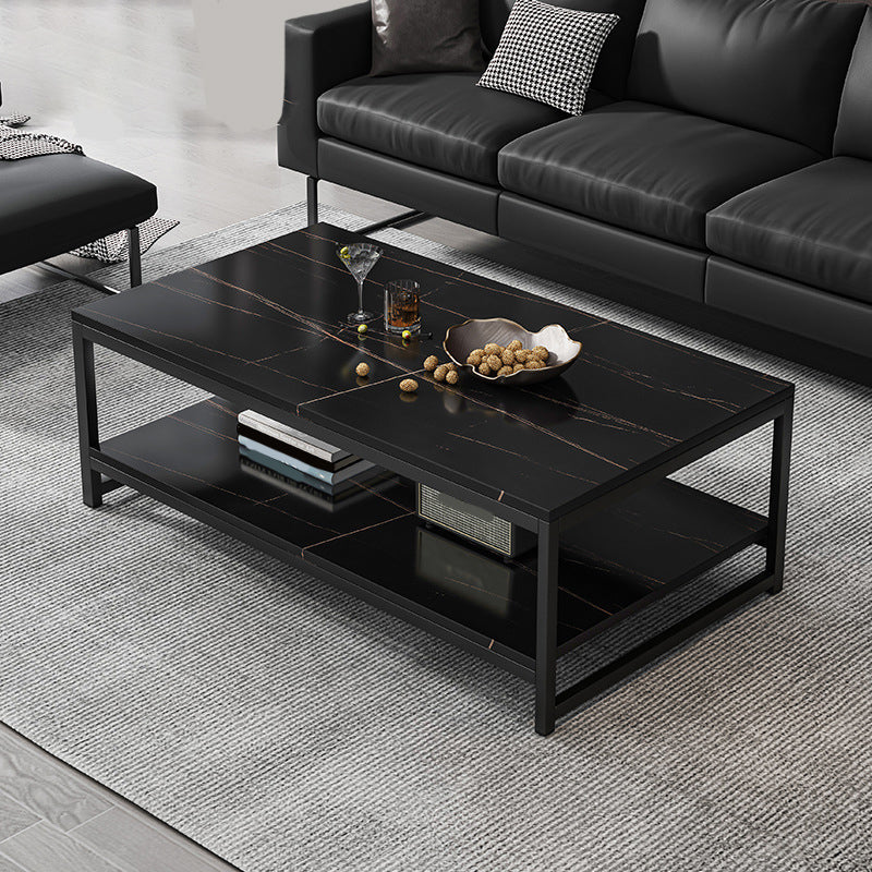 Modern Simple 1 Single Cocktail Table Rectangular Frame Coffee Table with Storage Shelf 39.5"L x 19"W x 16.5"H Black Shelves Included Clearhalo 'Coffee & Accent Tables' 'Coffee Tables' 'coffee_tables' 'furn' 'furn_coffee_tables' 'Furniture' 'Living Room Furniture' 6620260