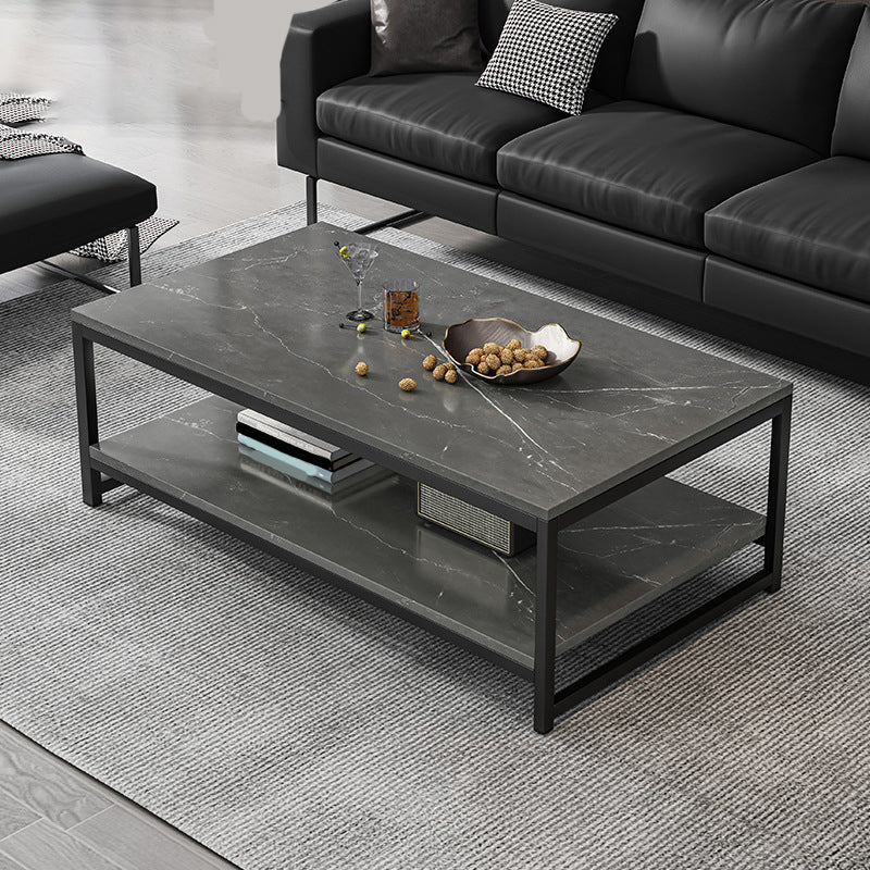 Modern Simple 1 Single Cocktail Table Rectangular Frame Coffee Table with Storage Shelf 39.5"L x 19"W x 16.5"H Gray Shelves Included Clearhalo 'Coffee & Accent Tables' 'Coffee Tables' 'coffee_tables' 'furn' 'furn_coffee_tables' 'Furniture' 'Living Room Furniture' 6620268