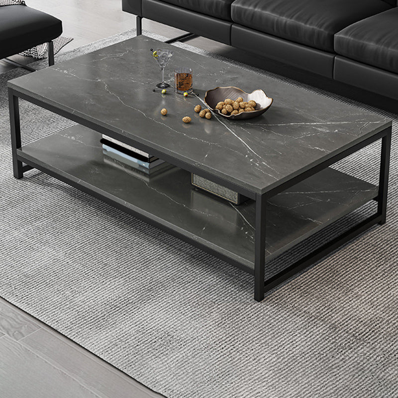 Modern Simple 1 Single Cocktail Table Rectangular Frame Coffee Table with Storage Shelf 55"L x 24"W x 16.5"H Gray Shelves Included Clearhalo 'Coffee & Accent Tables' 'Coffee Tables' 'coffee_tables' 'furn' 'furn_coffee_tables' 'Furniture' 'Living Room Furniture' 6620272