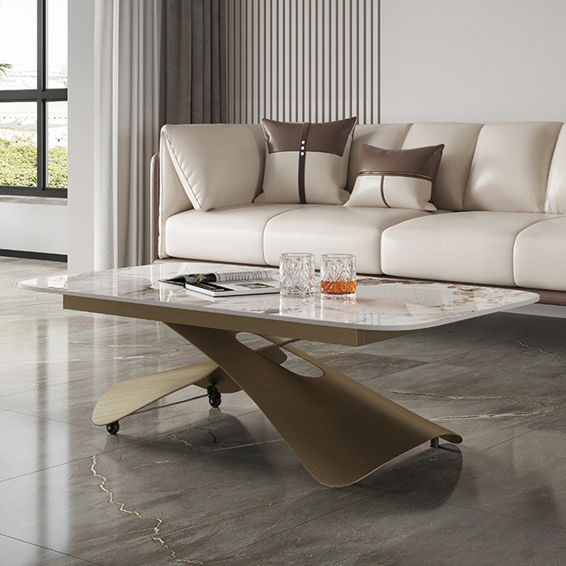 Cross Legs Rectangular Slate Coffee Table with Adjustable Height
