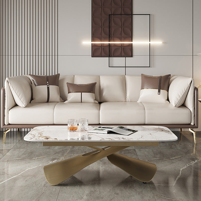 Cross Legs Rectangular Slate Coffee Table with Adjustable Height