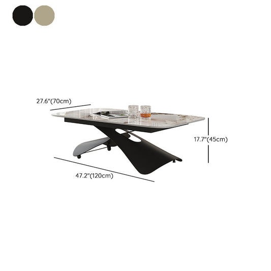 Cross Legs Rectangular Slate Coffee Table with Adjustable Height