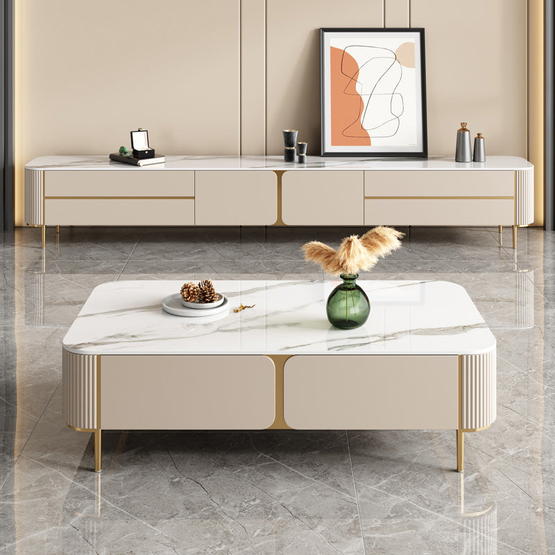 Contemporary Stone Single Coffee Table 4 Legs Coffee Cocktail Table with Storage Drawers Clearhalo 'Coffee & Accent Tables' 'Coffee Tables' 'coffee_tables' 'furn' 'furn_coffee_tables' 'Furniture' 'Living Room Furniture' 6620320