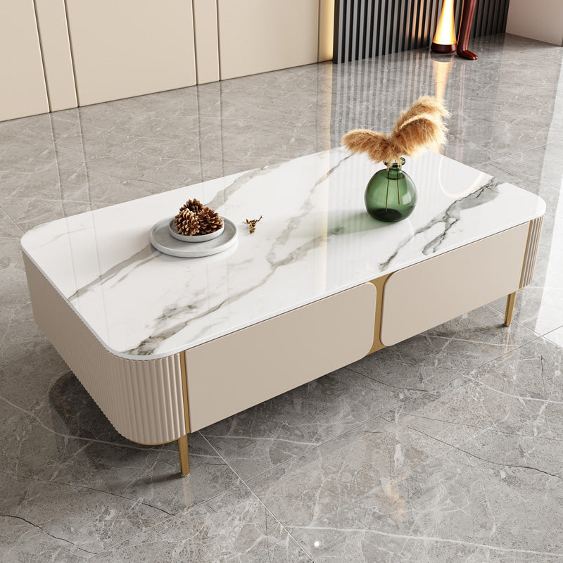 Contemporary Stone Single Coffee Table 4 Legs Coffee Cocktail Table with Storage Drawers Clearhalo 'Coffee & Accent Tables' 'Coffee Tables' 'coffee_tables' 'furn' 'furn_coffee_tables' 'Furniture' 'Living Room Furniture' 6620321