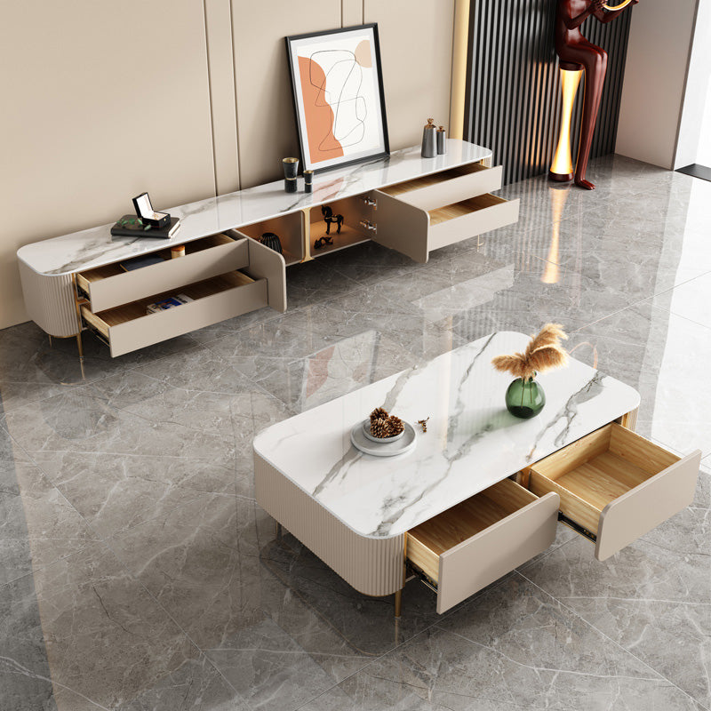 Contemporary Stone Single Coffee Table 4 Legs Coffee Cocktail Table with Storage Drawers Clearhalo 'Coffee & Accent Tables' 'Coffee Tables' 'coffee_tables' 'furn' 'furn_coffee_tables' 'Furniture' 'Living Room Furniture' 6620322
