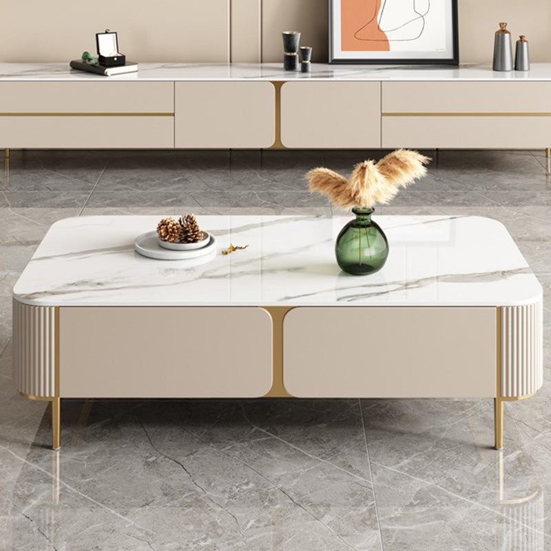Contemporary Stone Single Coffee Table 4 Legs Coffee Cocktail Table with Storage Drawers Clearhalo 'Coffee & Accent Tables' 'Coffee Tables' 'coffee_tables' 'furn' 'furn_coffee_tables' 'Furniture' 'Living Room Furniture' 6620323