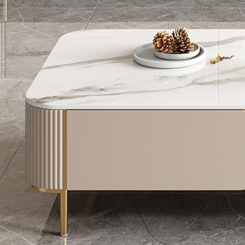 Contemporary Stone Single Coffee Table 4 Legs Coffee Cocktail Table with Storage Drawers Clearhalo 'Coffee & Accent Tables' 'Coffee Tables' 'coffee_tables' 'furn' 'furn_coffee_tables' 'Furniture' 'Living Room Furniture' 6620328