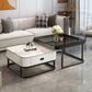 Glam Square Glass / Slate Coffee Table Metal Frame Cocktail Table with Drawer 28"L x 28"W x 18"H + 24"L x 24"W x 15"H Black Black White Clearhalo 'Coffee & Accent Tables' 'Coffee Tables' 'coffee_tables' 'furn' 'furn_coffee_tables' 'Furniture' 'Living Room Furniture' 6620356