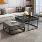 Glam Square Glass / Slate Coffee Table Metal Frame Cocktail Table with Drawer 28"L x 28"W x 18"H + 24"L x 24"W x 15"H Black Black Grey Clearhalo 'Coffee & Accent Tables' 'Coffee Tables' 'coffee_tables' 'furn' 'furn_coffee_tables' 'Furniture' 'Living Room Furniture' 6620357