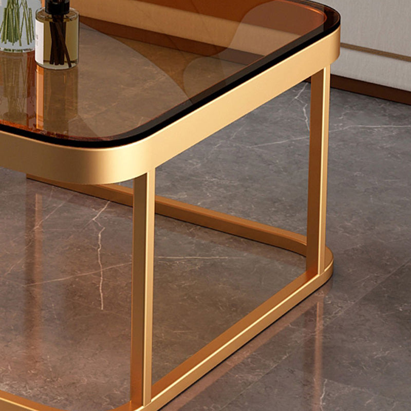 Glam Square Glass / Slate Coffee Table Metal Frame Cocktail Table with Drawer Clearhalo 'Coffee & Accent Tables' 'Coffee Tables' 'coffee_tables' 'furn' 'furn_coffee_tables' 'Furniture' 'Living Room Furniture' 6620364