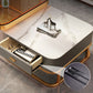 Glam Square Glass / Slate Coffee Table Metal Frame Cocktail Table with Drawer Clearhalo 'Coffee & Accent Tables' 'Coffee Tables' 'coffee_tables' 'furn' 'furn_coffee_tables' 'Furniture' 'Living Room Furniture' 6620366