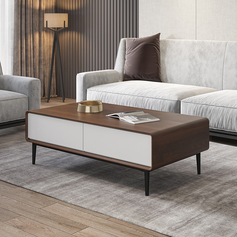 15"H Contemporary Coffee Table Single Coffee Cocktail Table with Storage White-Brown Clearhalo 'Coffee & Accent Tables' 'Coffee Tables' 'coffee_tables' 'furn' 'furn_coffee_tables' 'Furniture' 'Living Room Furniture' 6620405