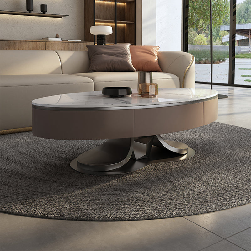 Glam Stone Single Coffee Table Pedestal Coffee Cocktail Table with Storage Drawers Clearhalo 'Coffee & Accent Tables' 'Coffee Tables' 'coffee_tables' 'furn' 'furn_coffee_tables' 'Furniture' 'Living Room Furniture' 6620425