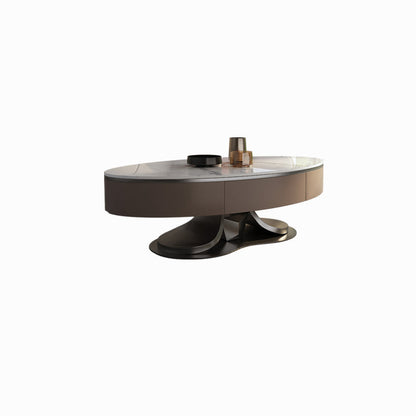 Glam Stone Single Coffee Table Pedestal Coffee Cocktail Table with Storage Drawers 59"L x 31.5"W x 15"H Clearhalo 'Coffee & Accent Tables' 'Coffee Tables' 'coffee_tables' 'furn' 'furn_coffee_tables' 'Furniture' 'Living Room Furniture' 6620426