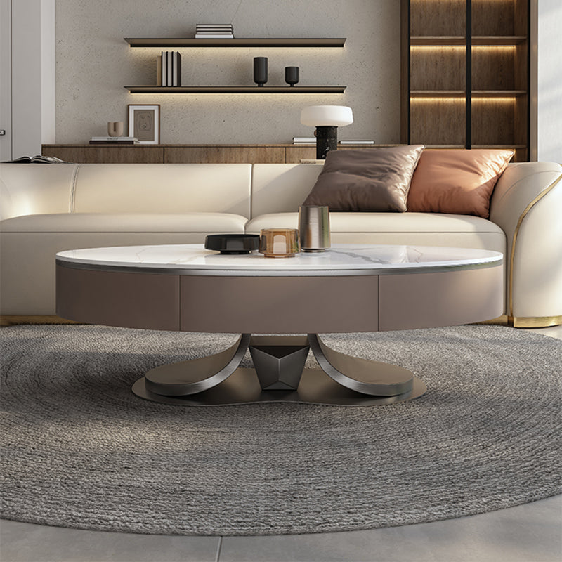Glam Stone Single Coffee Table Pedestal Coffee Cocktail Table with Storage Drawers Clearhalo 'Coffee & Accent Tables' 'Coffee Tables' 'coffee_tables' 'furn' 'furn_coffee_tables' 'Furniture' 'Living Room Furniture' 6620427