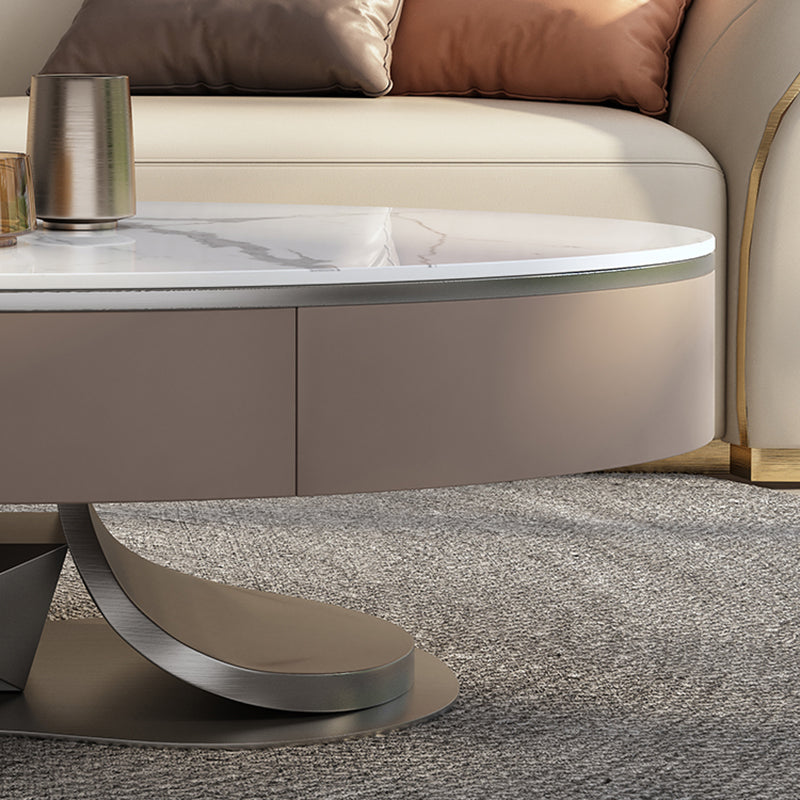 Glam Stone Single Coffee Table Pedestal Coffee Cocktail Table with Storage Drawers Clearhalo 'Coffee & Accent Tables' 'Coffee Tables' 'coffee_tables' 'furn' 'furn_coffee_tables' 'Furniture' 'Living Room Furniture' 6620431