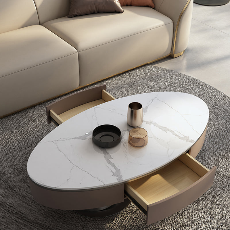 Glam Stone Single Coffee Table Pedestal Coffee Cocktail Table with Storage Drawers Clearhalo 'Coffee & Accent Tables' 'Coffee Tables' 'coffee_tables' 'furn' 'furn_coffee_tables' 'Furniture' 'Living Room Furniture' 6620432