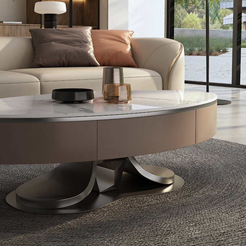 Glam Stone Single Coffee Table Pedestal Coffee Cocktail Table with Storage Drawers Clearhalo 'Coffee & Accent Tables' 'Coffee Tables' 'coffee_tables' 'furn' 'furn_coffee_tables' 'Furniture' 'Living Room Furniture' 6620434