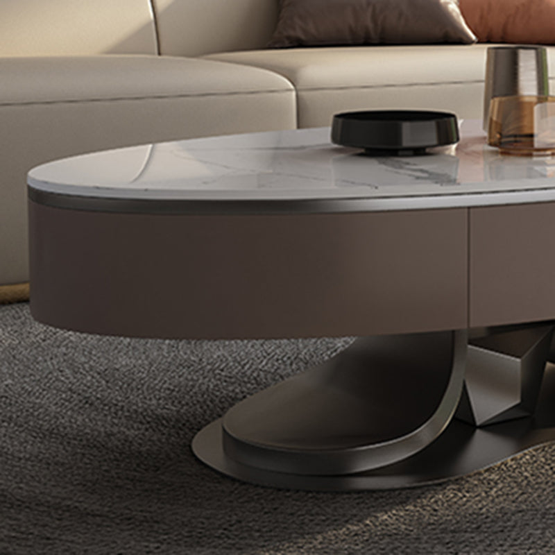 Glam Stone Single Coffee Table Pedestal Coffee Cocktail Table with Storage Drawers Clearhalo 'Coffee & Accent Tables' 'Coffee Tables' 'coffee_tables' 'furn' 'furn_coffee_tables' 'Furniture' 'Living Room Furniture' 6620435