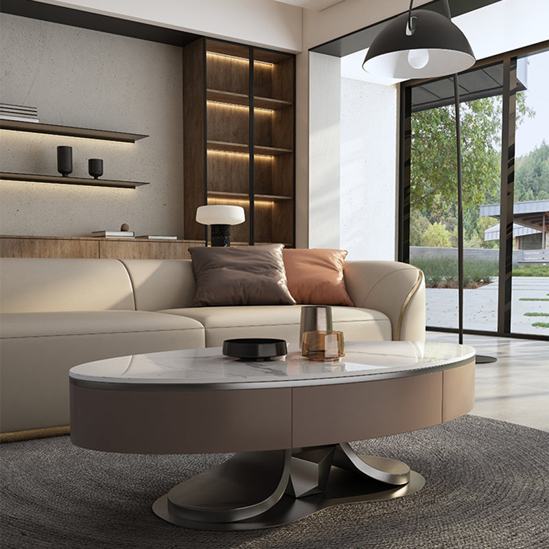 Glam Stone Single Coffee Table Pedestal Coffee Cocktail Table with Storage Drawers Clearhalo 'Coffee & Accent Tables' 'Coffee Tables' 'coffee_tables' 'furn' 'furn_coffee_tables' 'Furniture' 'Living Room Furniture' 6620436