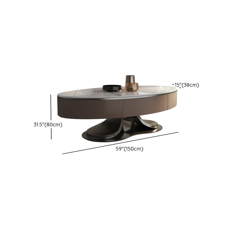 Glam Stone Single Coffee Table Pedestal Coffee Cocktail Table with Storage Drawers Clearhalo 'Coffee & Accent Tables' 'Coffee Tables' 'coffee_tables' 'furn' 'furn_coffee_tables' 'Furniture' 'Living Room Furniture' 6620442