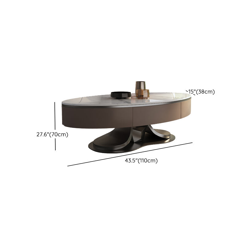 Glam Stone Single Coffee Table Pedestal Coffee Cocktail Table with Storage Drawers Clearhalo 'Coffee & Accent Tables' 'Coffee Tables' 'coffee_tables' 'furn' 'furn_coffee_tables' 'Furniture' 'Living Room Furniture' 6620443
